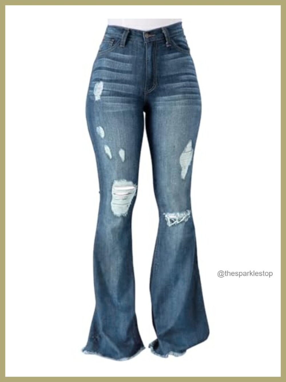 High Waist Ripped Flare Bell Bottom Jeans Women 90s Stretch Denim Pants